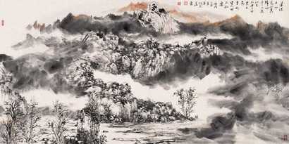 羊草 山水 镜心